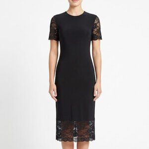 KAMALIKULTURE Whimsigoth Black Lace Trim Stretch Midi Sheath Dress Sz Small